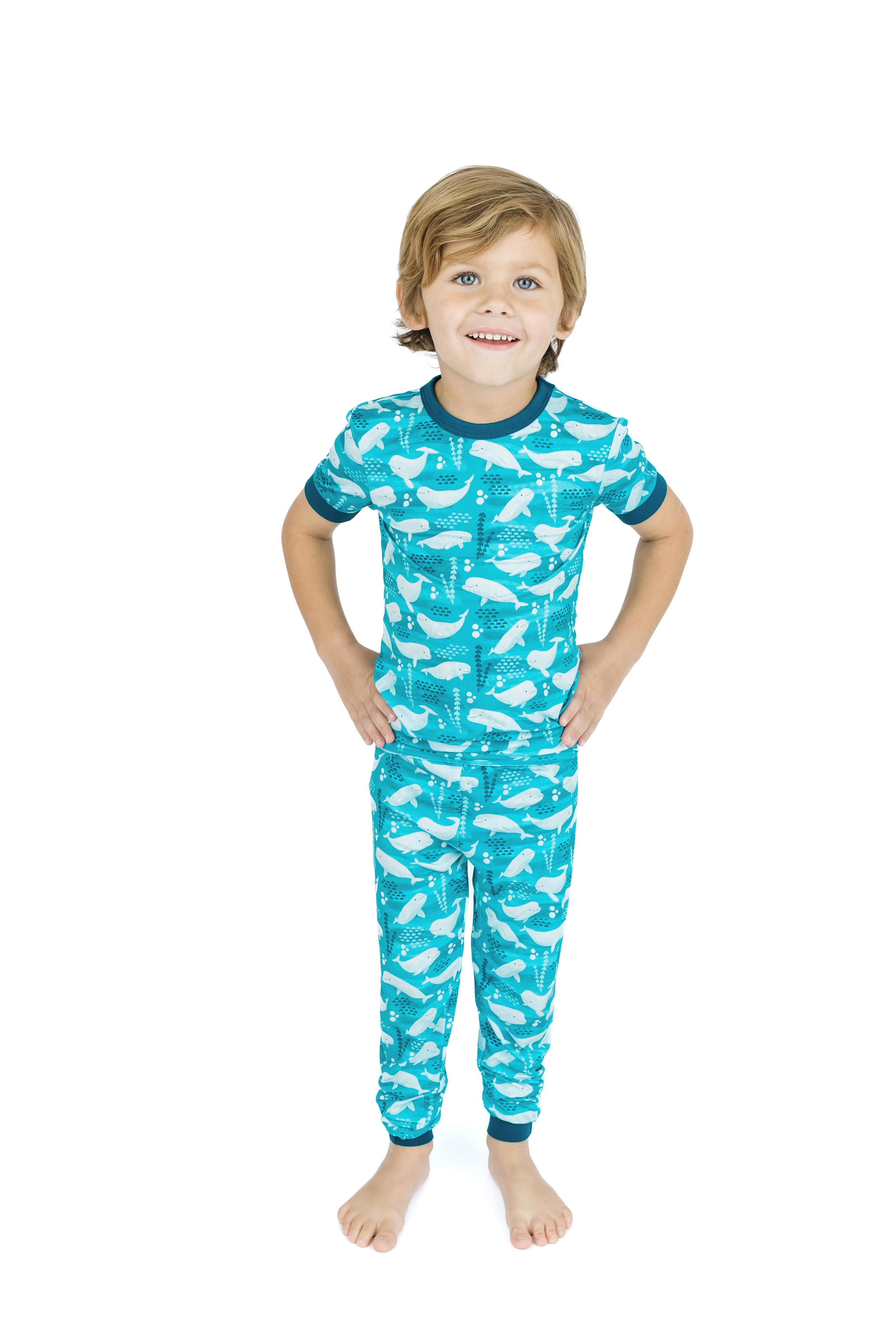 Beluga Whale Two-Piece Bamboo Short Sleeve Pajama Kids Pants Set