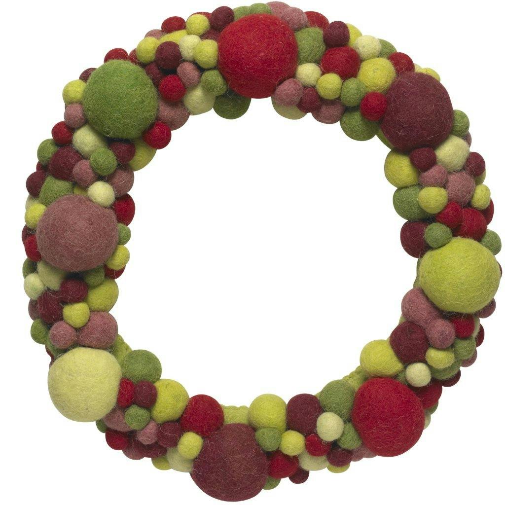 Handmade Hand Felted Wool Wreath - Multicolor Ball - 14