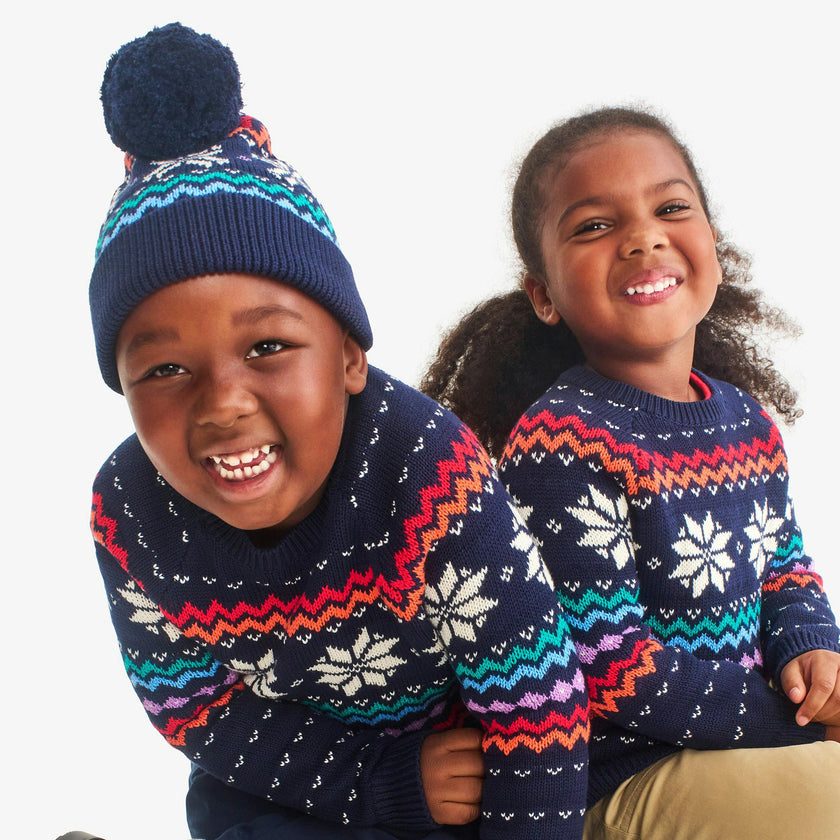 Kids rainbow snowflake fair isle beanie