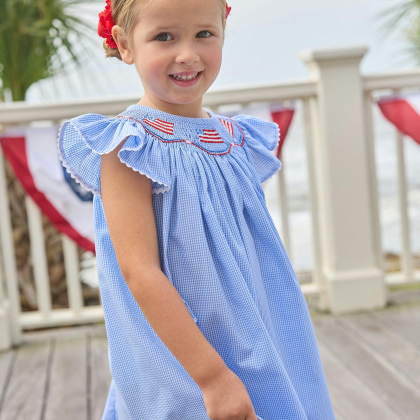 Smocked Bishop Dress - Flags