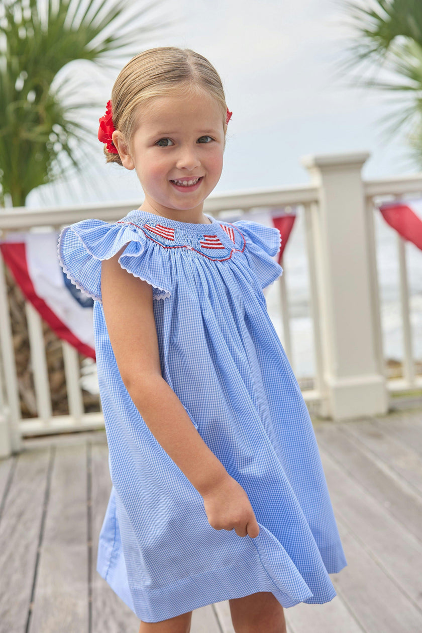 Smocked Bishop Dress - Flags