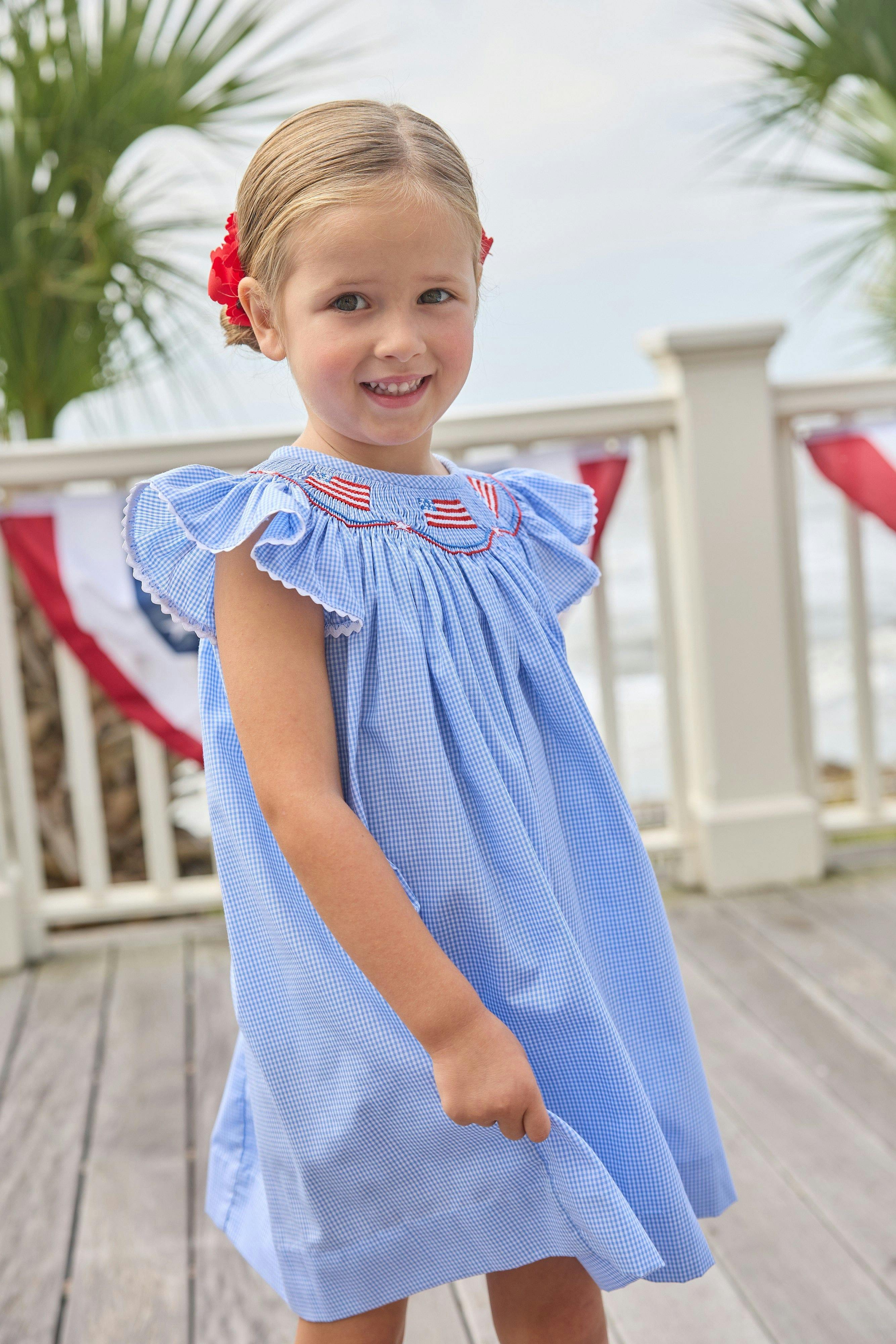 Smocked Bishop Dress - Flags
