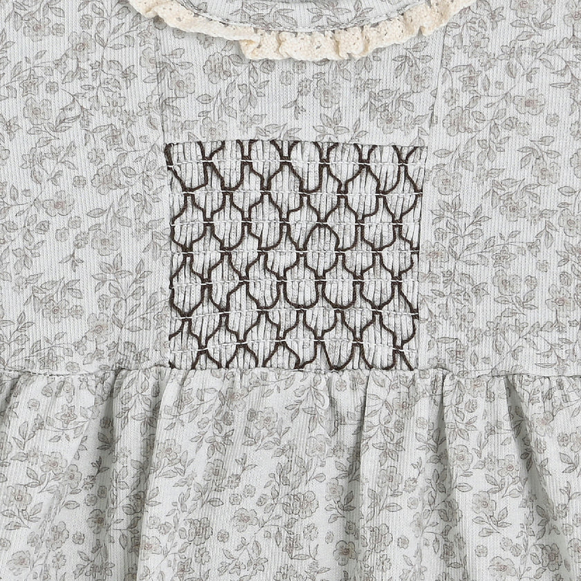 Brown Floral Smocked Dress