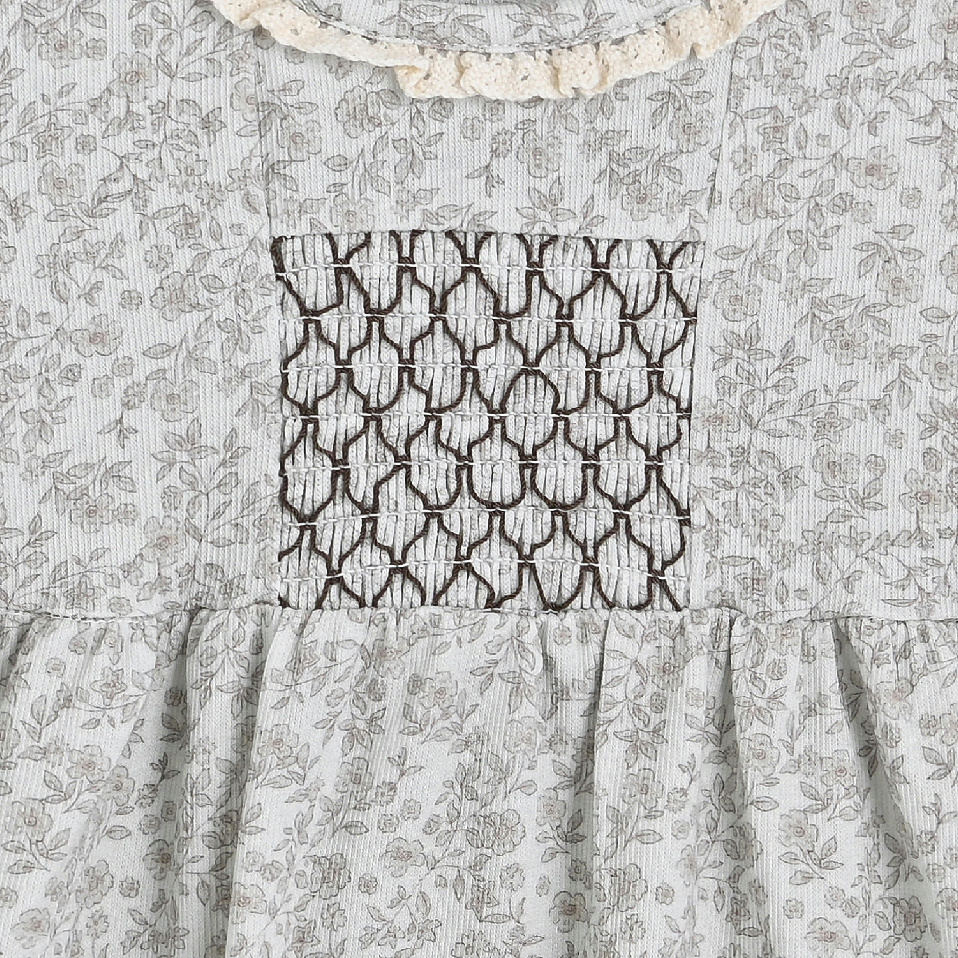 Brown Floral Smocked Dress
