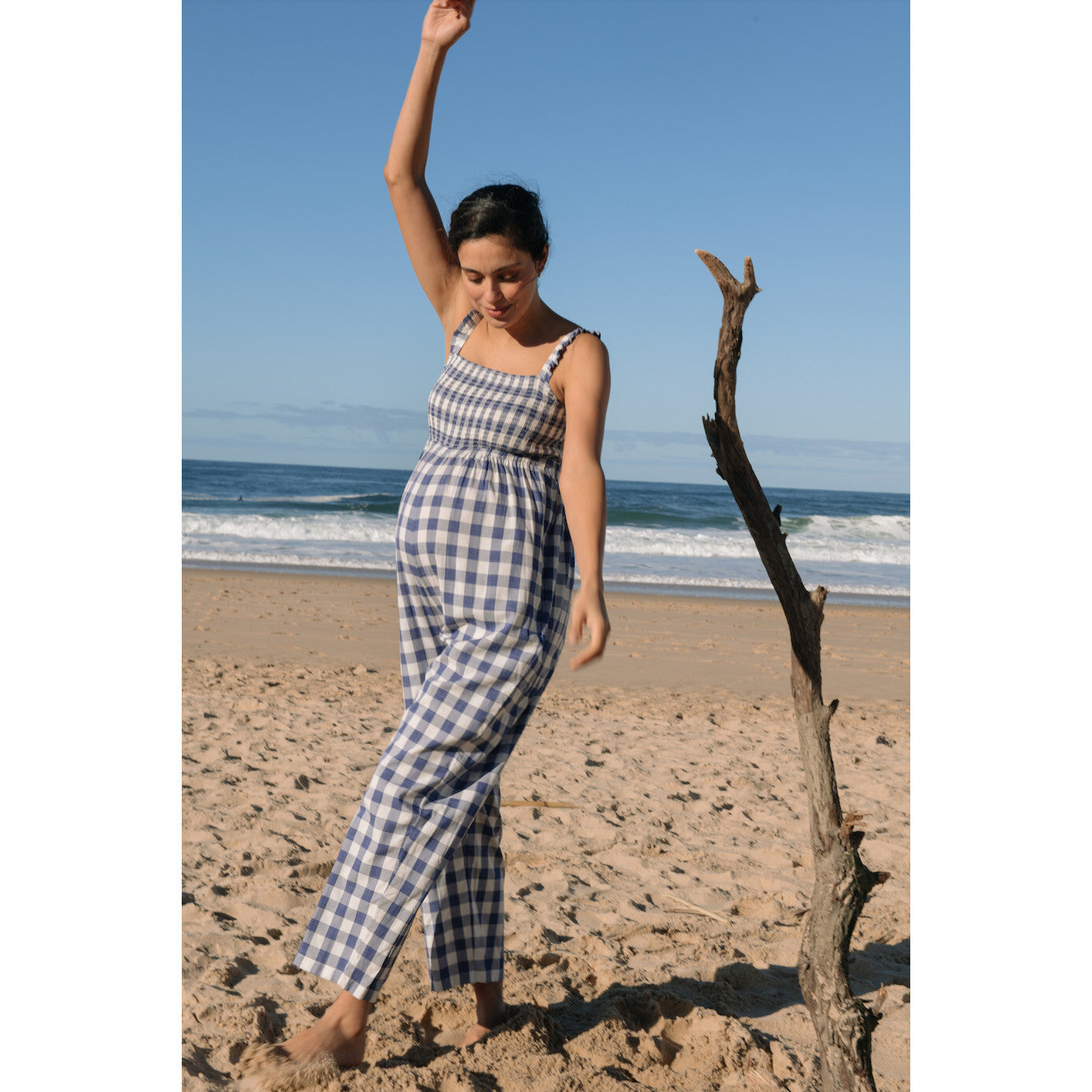 Women's Maternity Marais Plaid Smocked Bust Sleeveless Strap Jumpsuit, Plaid
