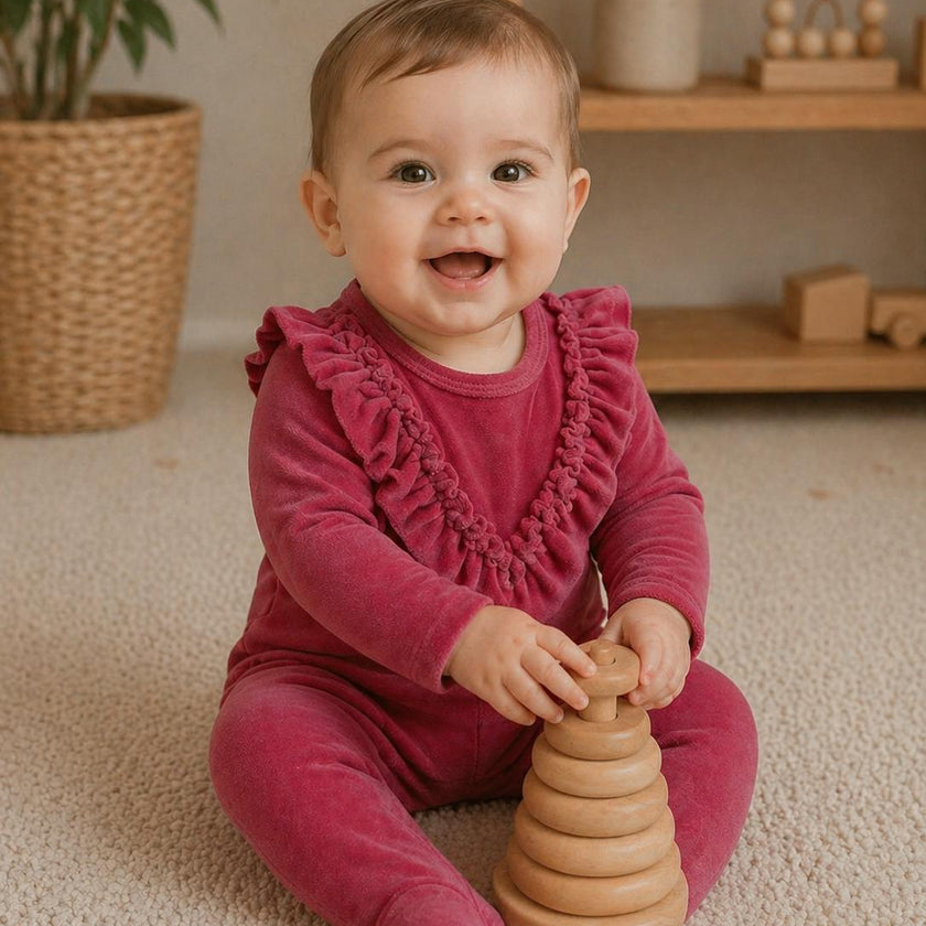 Velour Ruffle Long Sleeve Footie