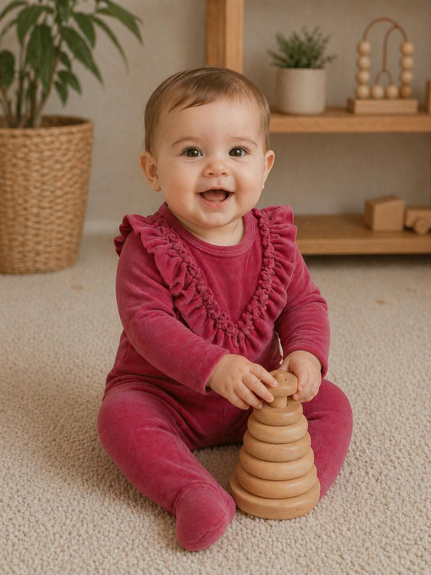 Velour Ruffle Long Sleeve Footie