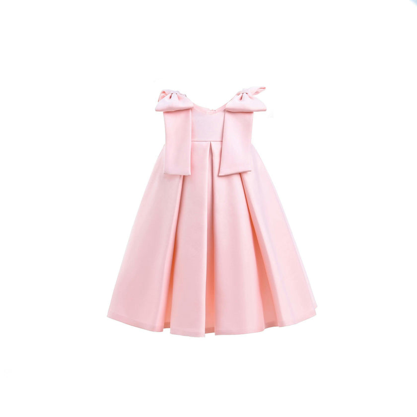 Pink Palermo Satin Bow Pleated Dress