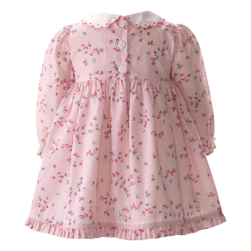 Baby Rosebud Scalloped Collar Long Elastic Sleeve Dress