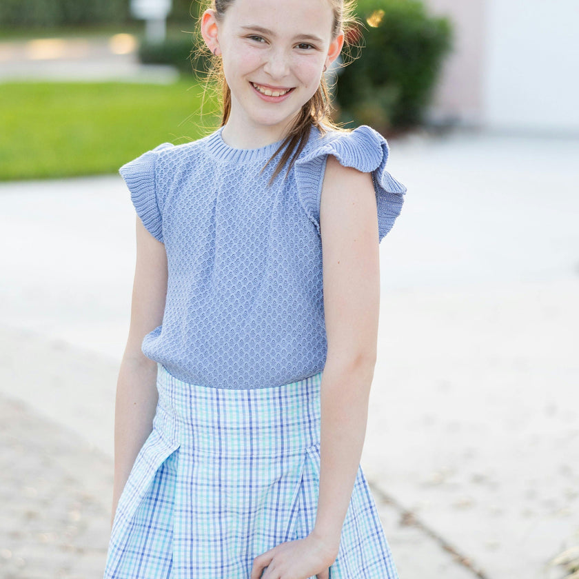 Plaid Seersucker Pleated Skirt