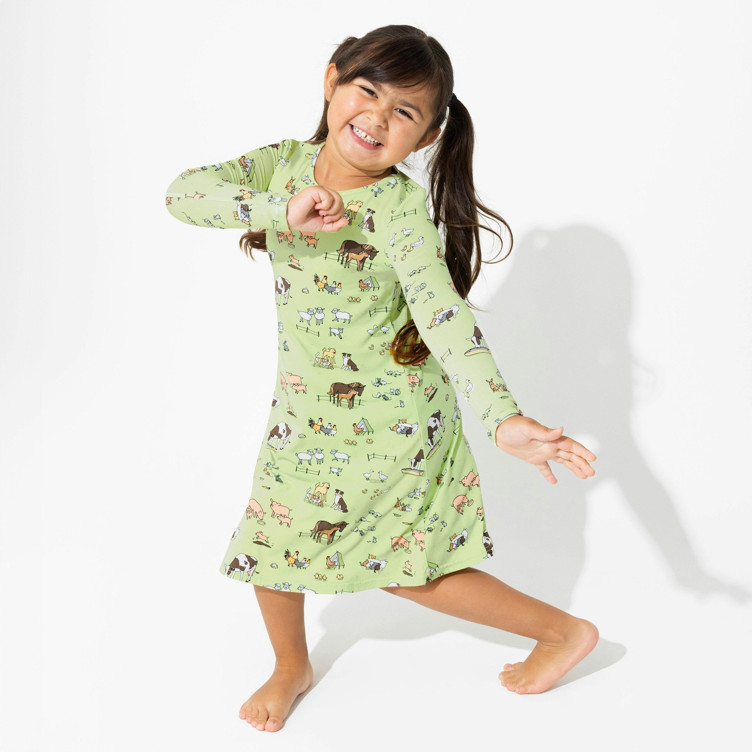 Farm Animals Bamboo Girls' Long Sleeve Dress