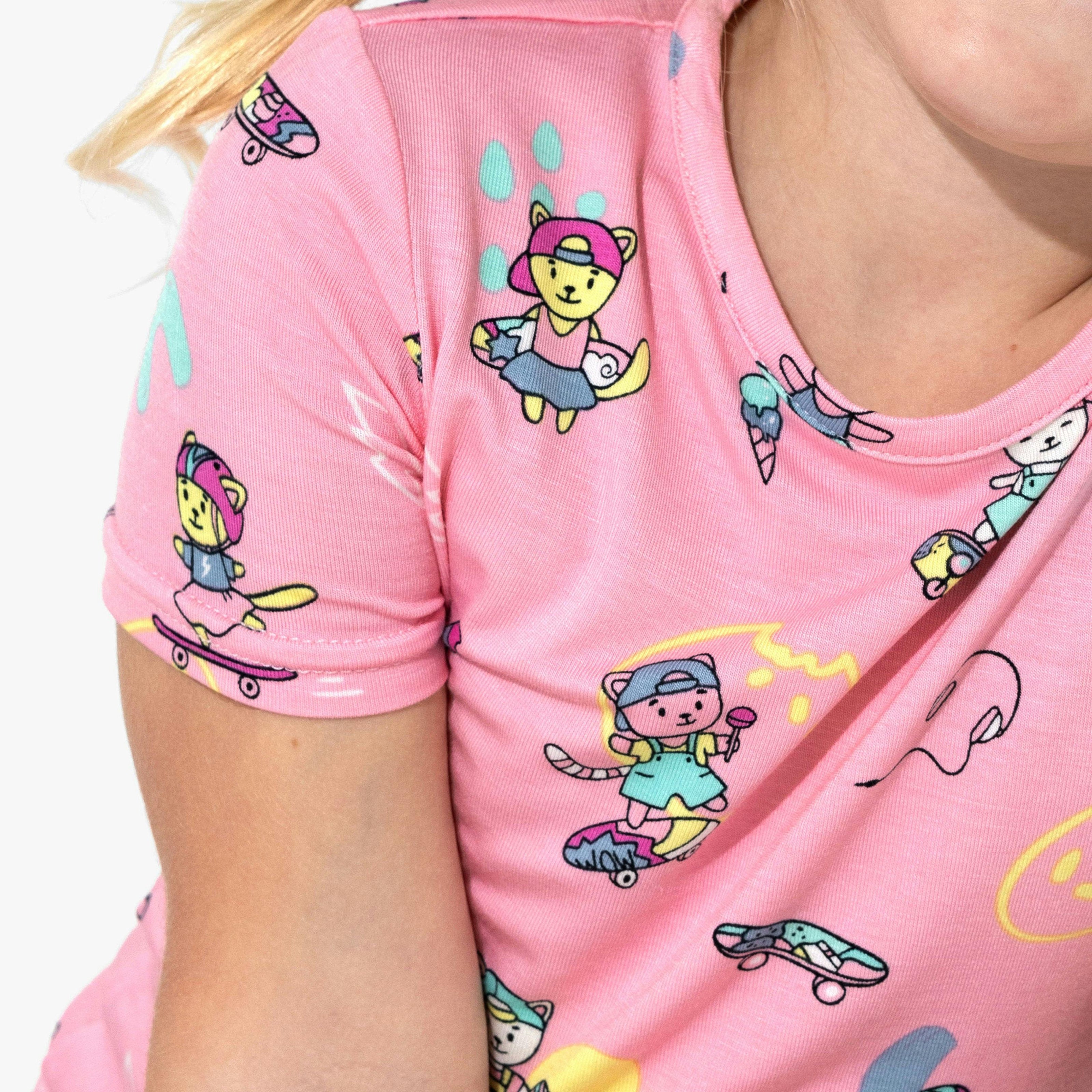 Skater Kitty Bamboo Kids Pajama Short Set