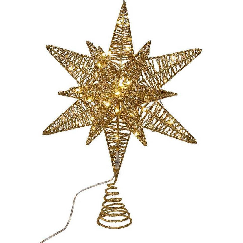 15-Inch Twinkling LED Gold Starburst Tree Topper