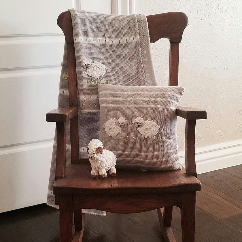 Knit Lamb Baby Blanket, Grey