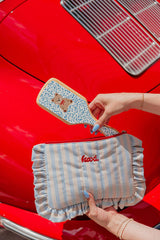 BABY BLUE DENIM STRIPED COSMETIC BAG WITH STAR CHARM