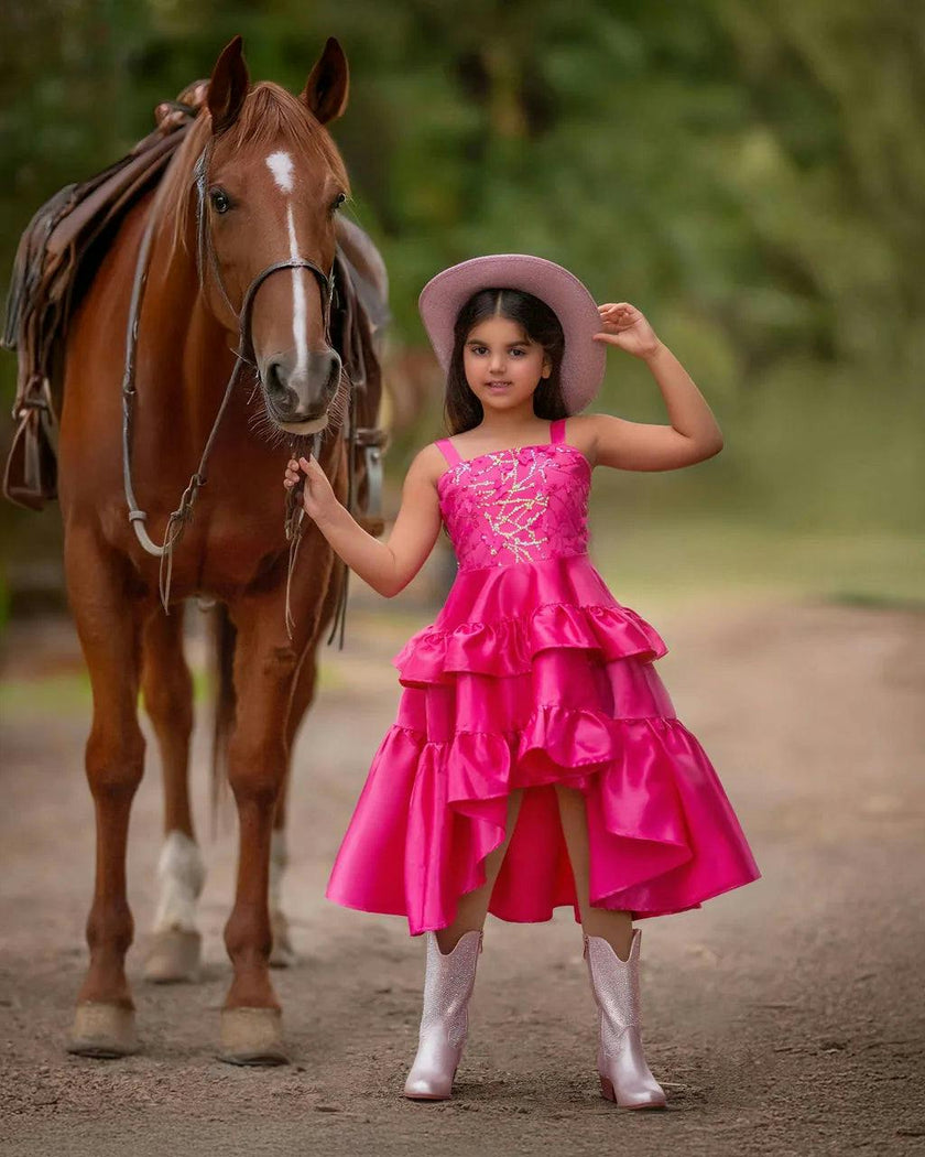 Wildflower Cowgirl Hot Pink Ruffle Birthday Dress for Girls