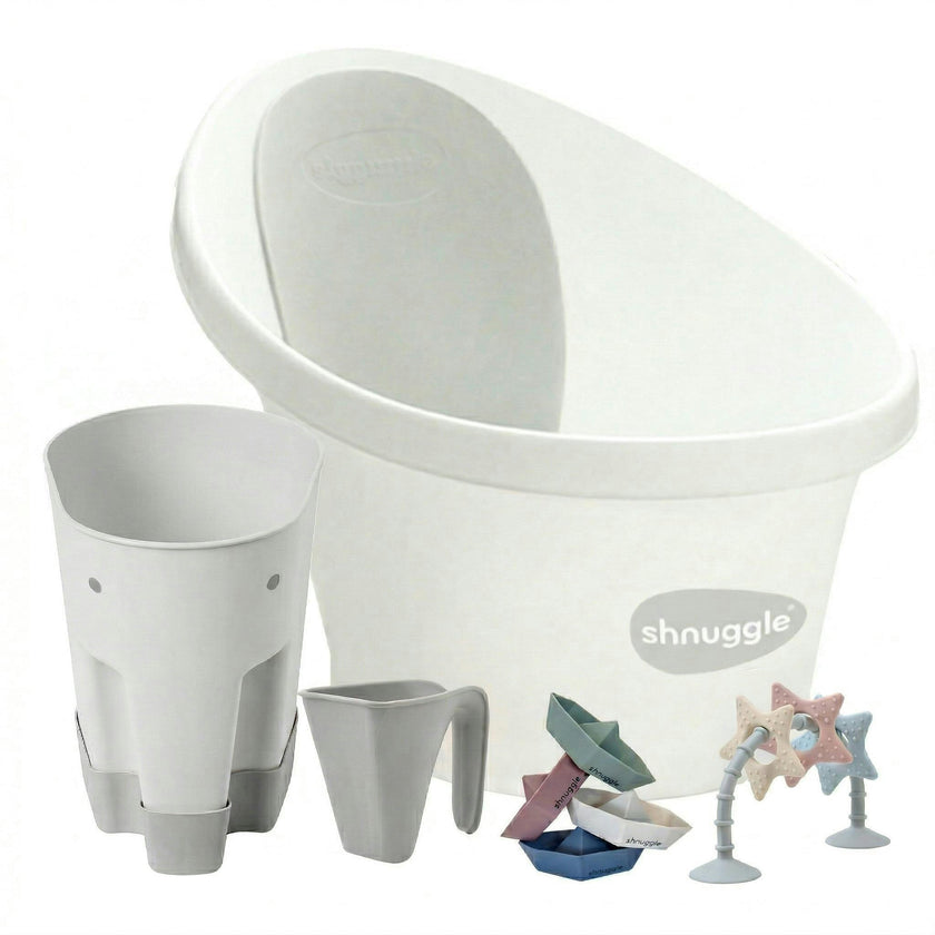 Shnuggle Newborn Bundle: Baby Bath & Accessories Bundle - 5-Piece Set | Cozy Support, Easy Cleanup & Sensory Fun