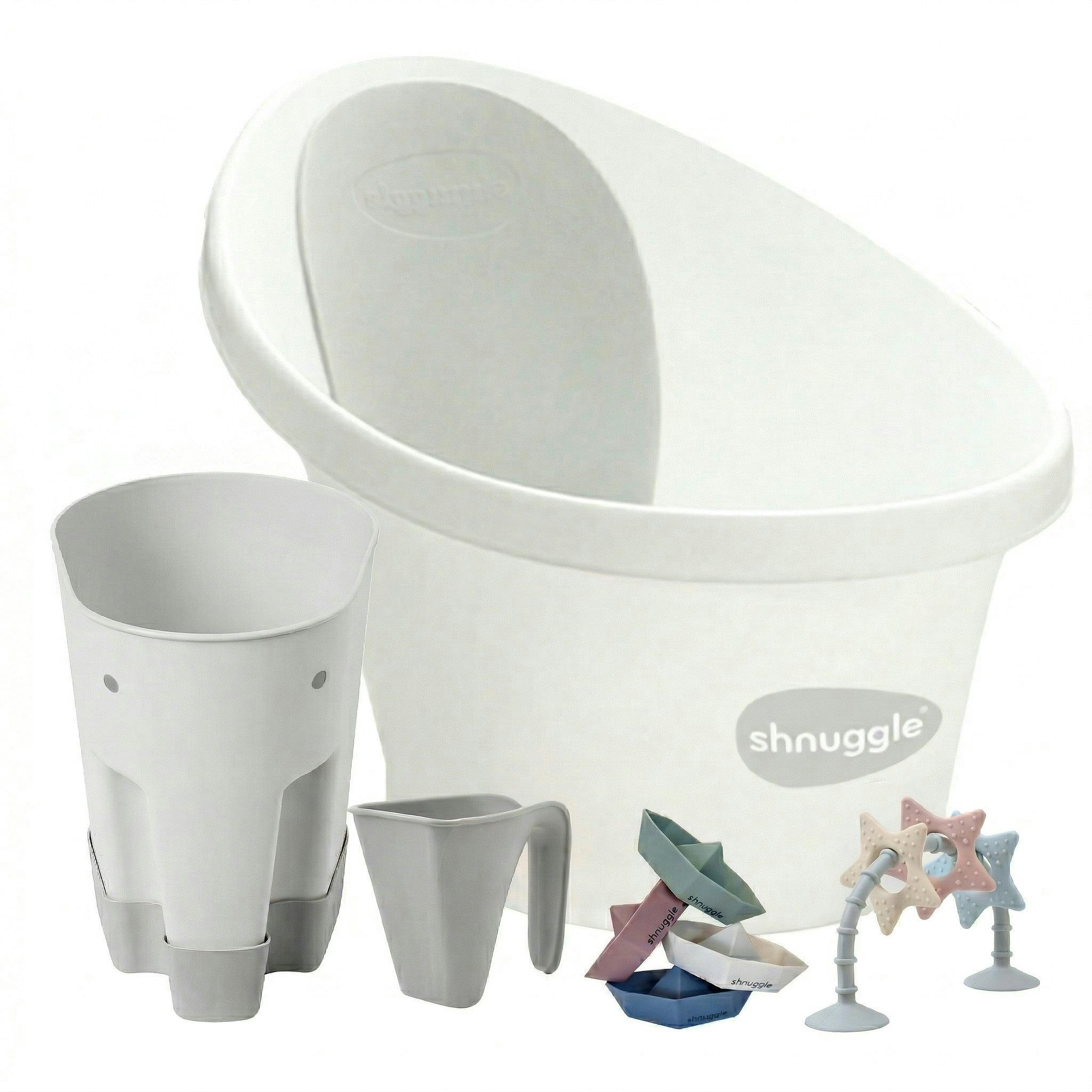 Shnuggle Newborn Bundle: Baby Bath & Accessories Bundle - 5-Piece Set | Cozy Support, Easy Cleanup & Sensory Fun