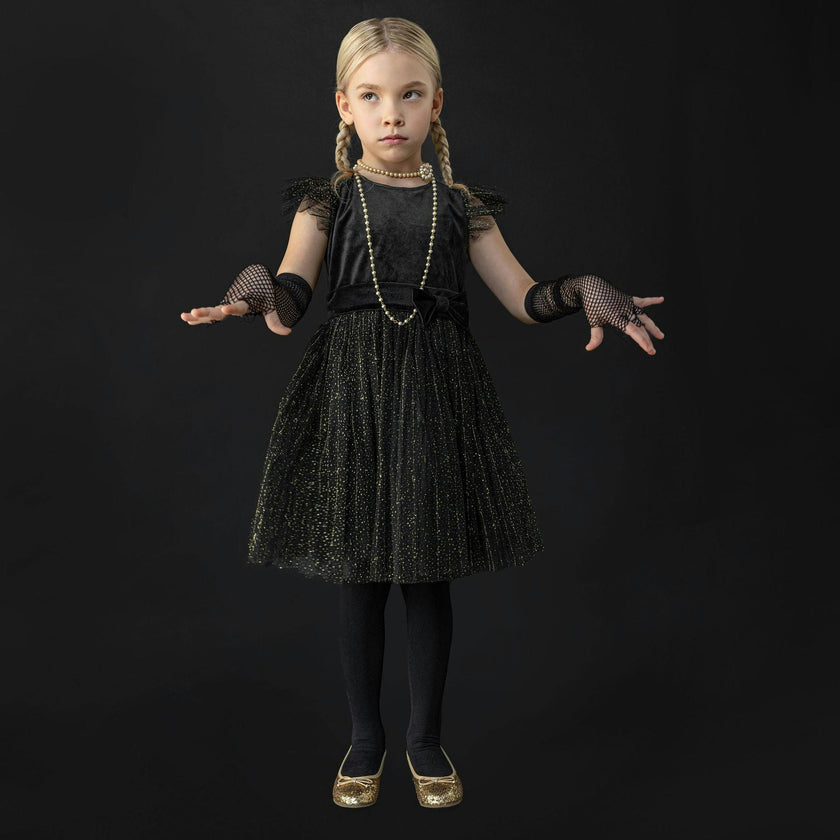 Wednesday Velvet & Glitter Tulle Party Dress