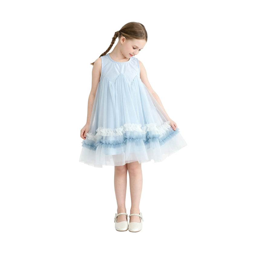 Blue Rosabella Ruffle Tulle Dress