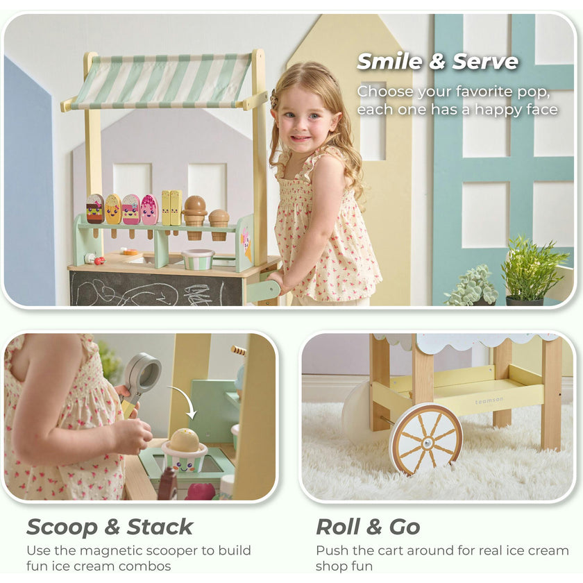 Jolly Pals Wood Ice Cream Stand with 33 Accessories and Chalkboard