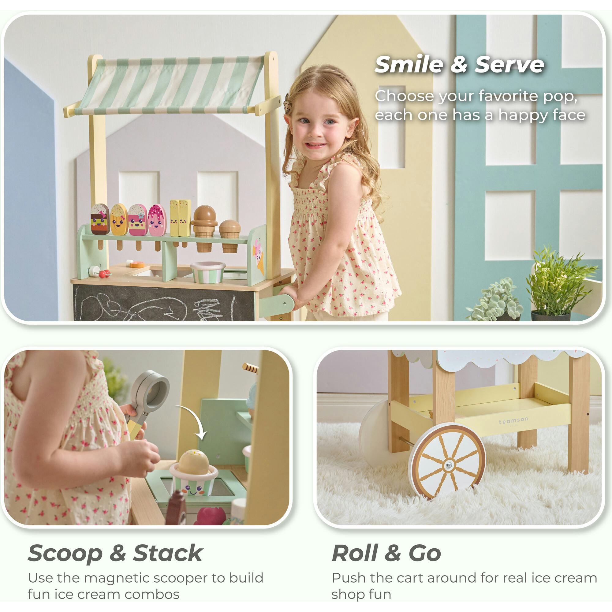 Jolly Pals Wood Ice Cream Stand with 33 Accessories and Chalkboard