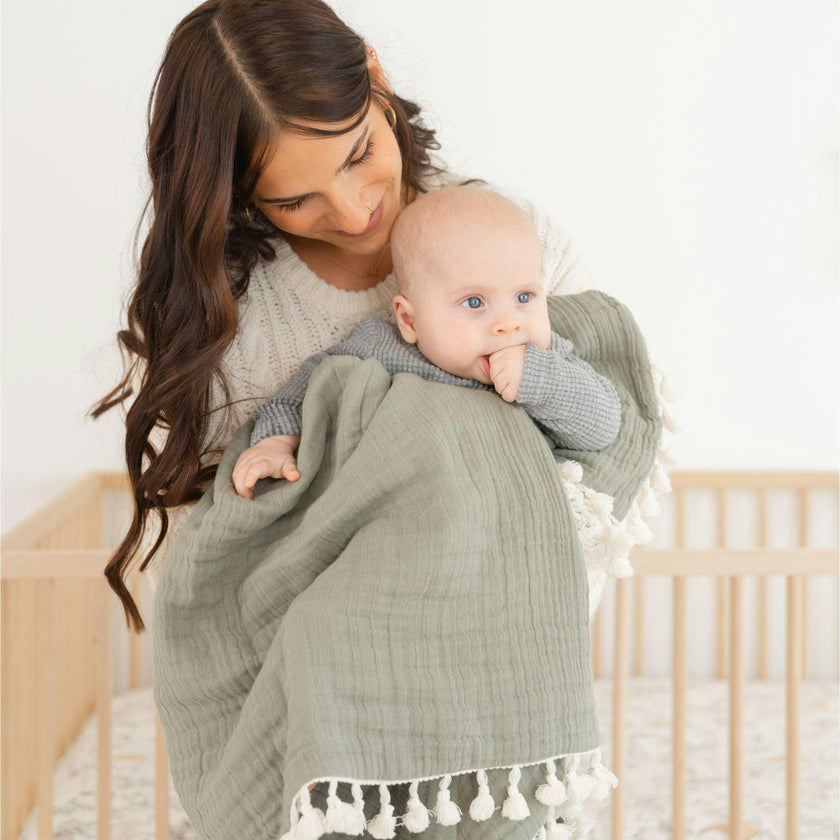 6-Layer Muslin Cotton Baby Blanket (Green Fern)