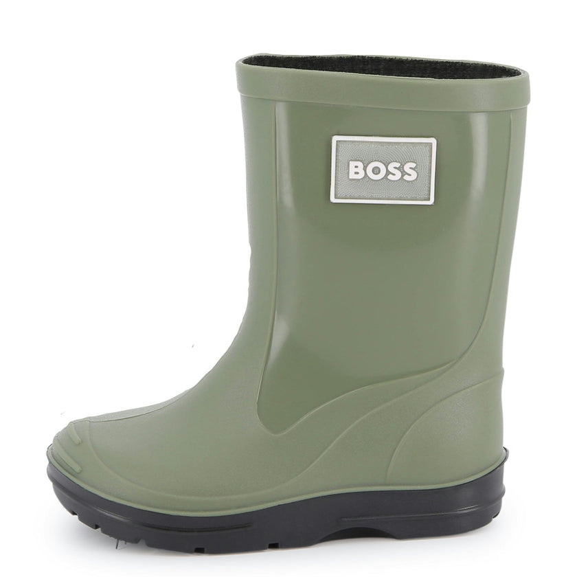 Kids Green Rain Boots with Applique