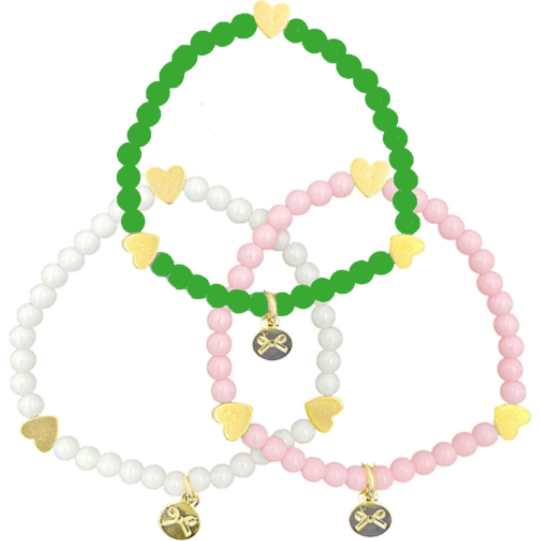 Pink/White/Green Hearts Bracelet Gift Set