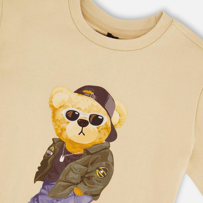 Organic Cotton Jersey T-Shirt With Print Beige