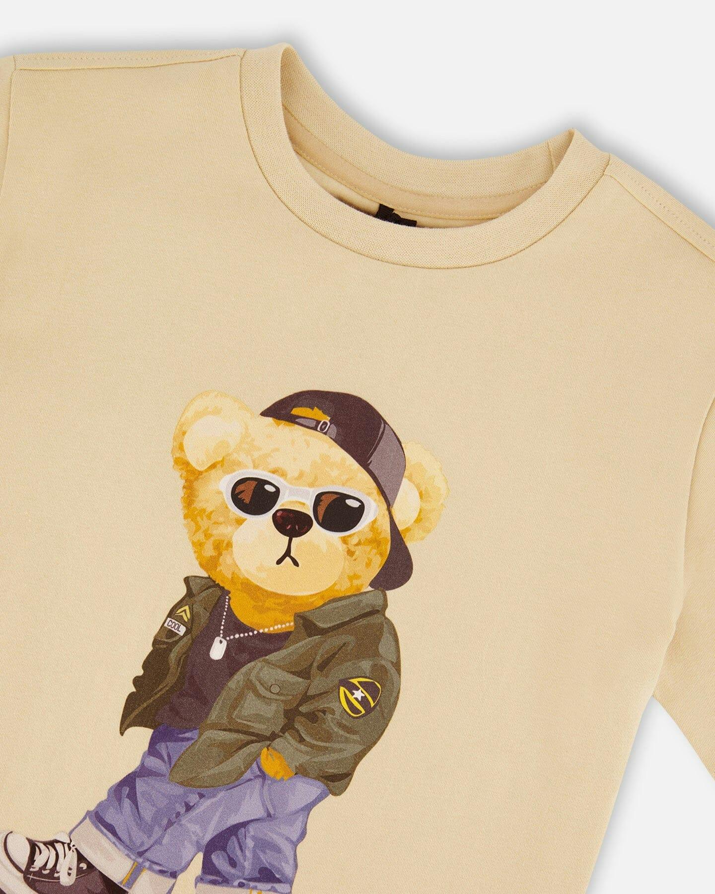 Organic Cotton Jersey T-Shirt With Print Beige