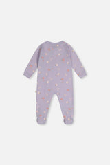 Baby Organic Cotton One Piece Pajama Purple Hedgehog Print