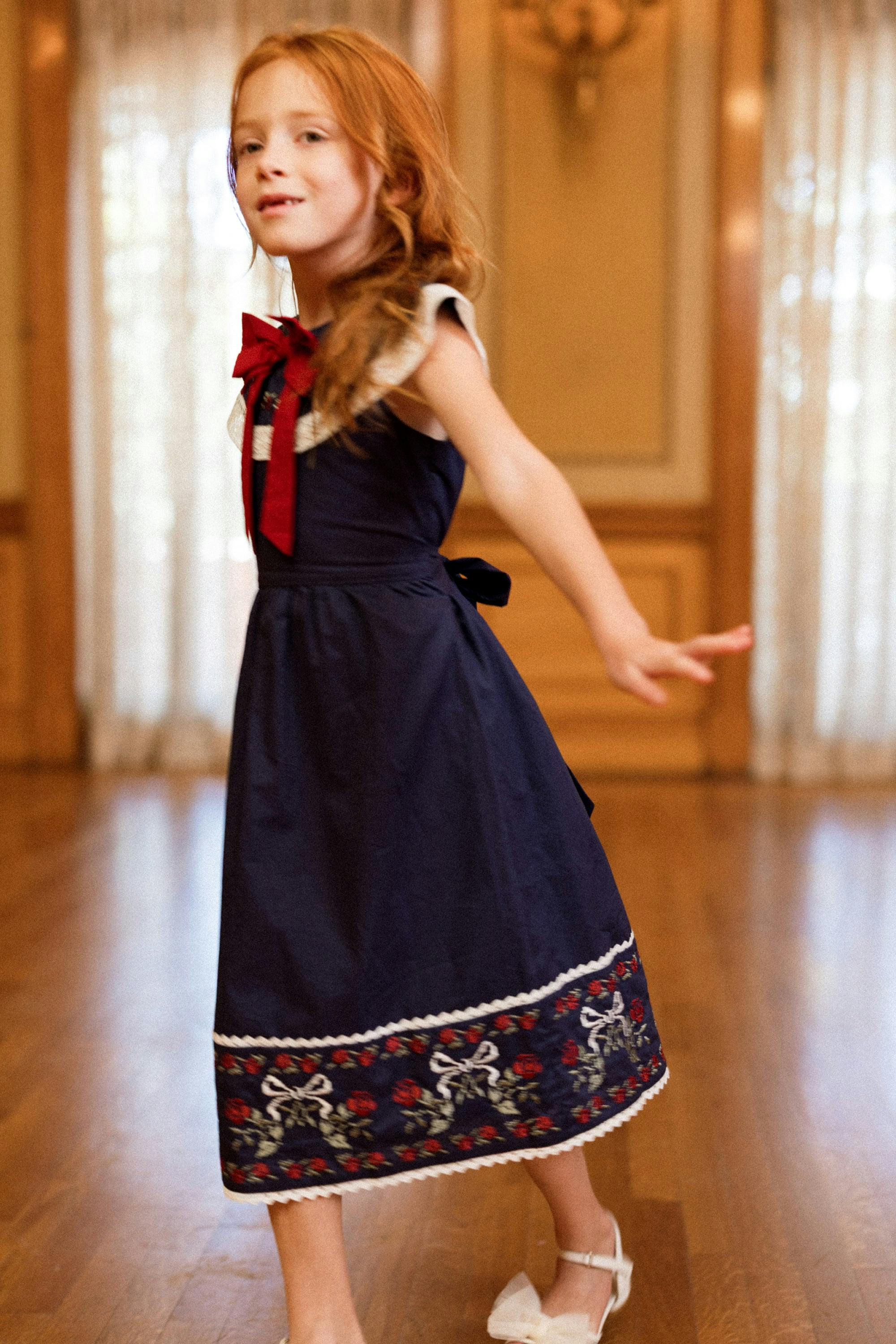 Mini Aster Dress in Sapphire Rosette Embroidery