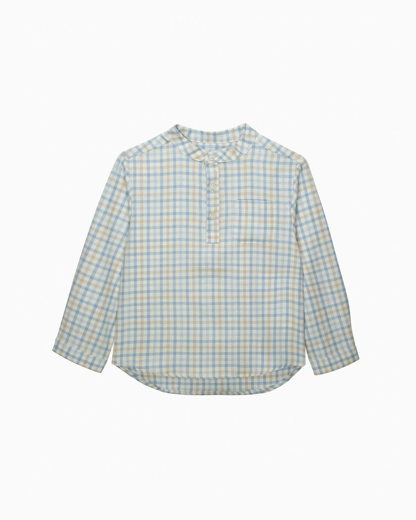 Oscar Shirt in Pale Blue/Oatmeal Check
