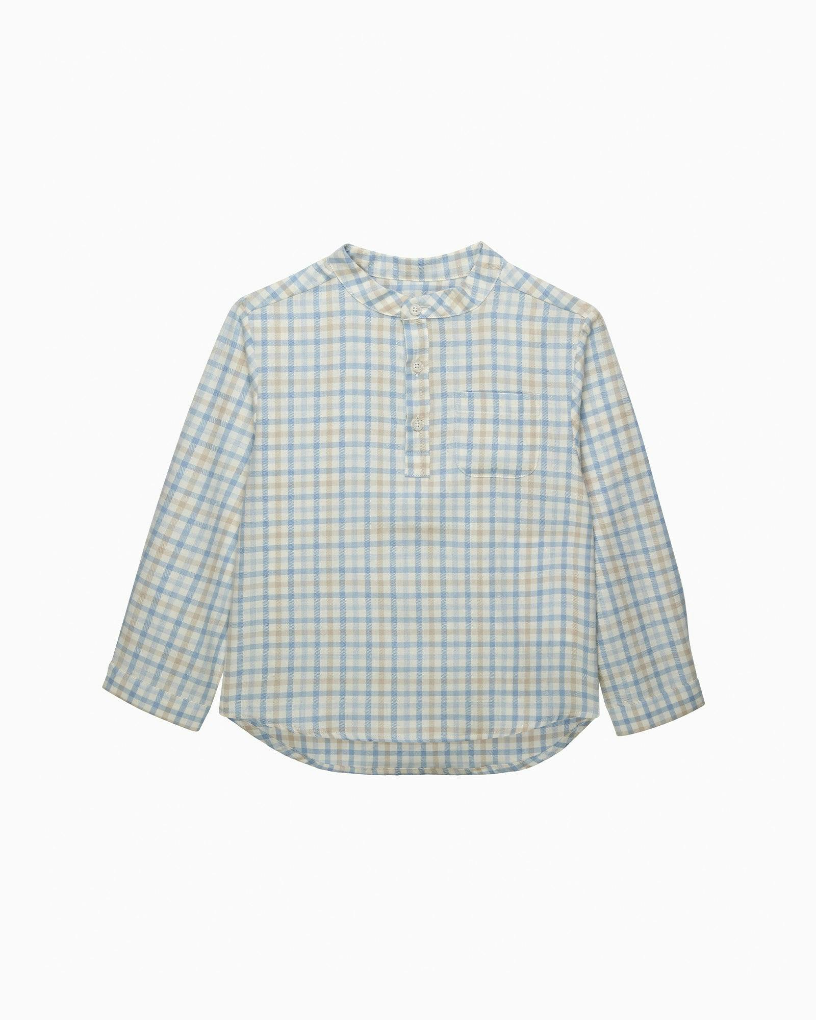 Oscar Shirt in Pale Blue/Oatmeal Check