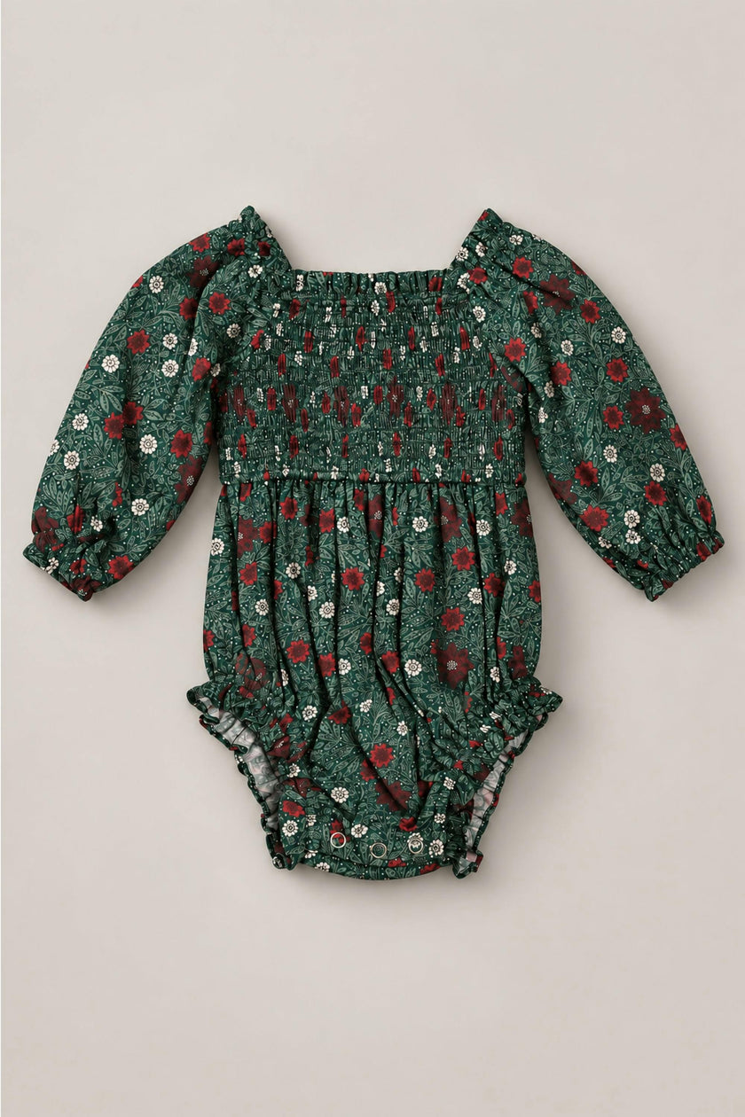 Baby Madeline Romper in Evergreen Merry Ditsy