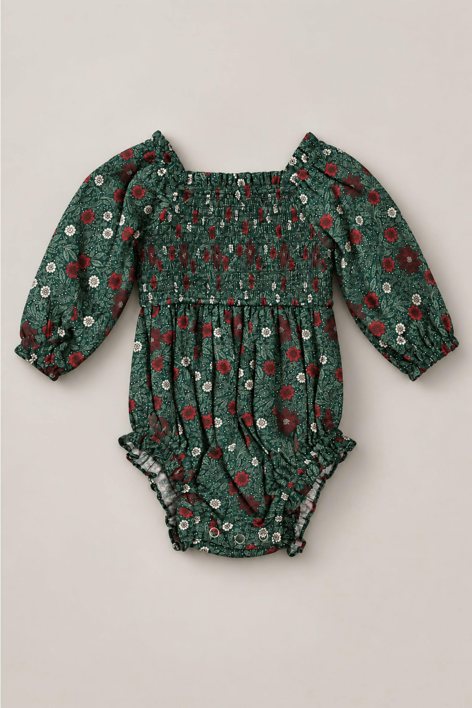 Baby Madeline Romper in Evergreen Merry Ditsy