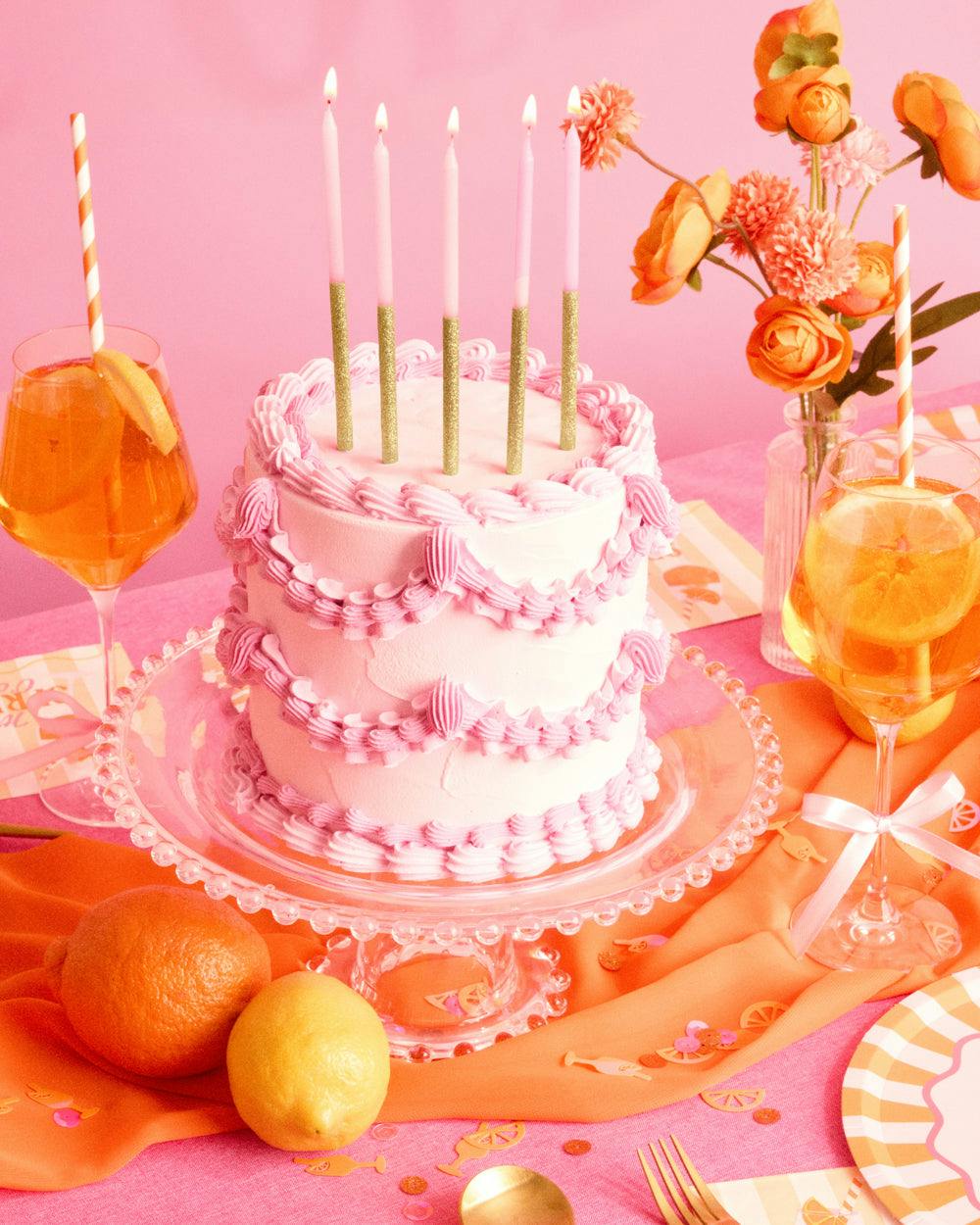 Pink + Gold Glitter Candles - 10 birthday candles