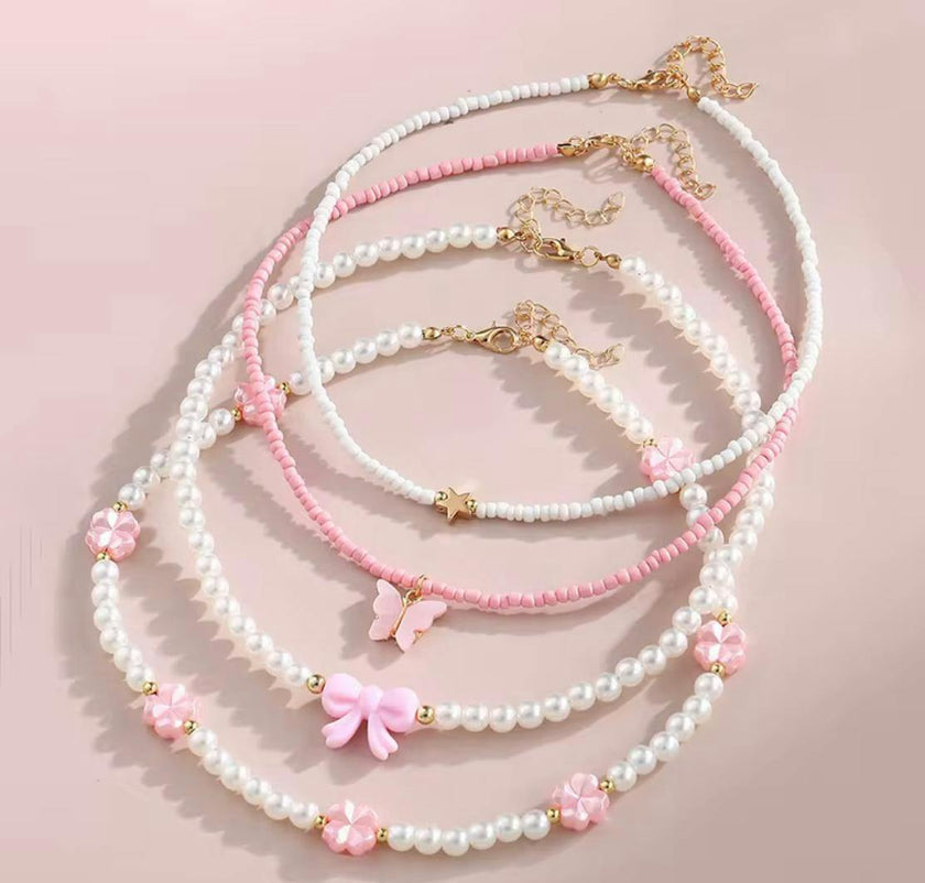 Beaded neckless flower pearl