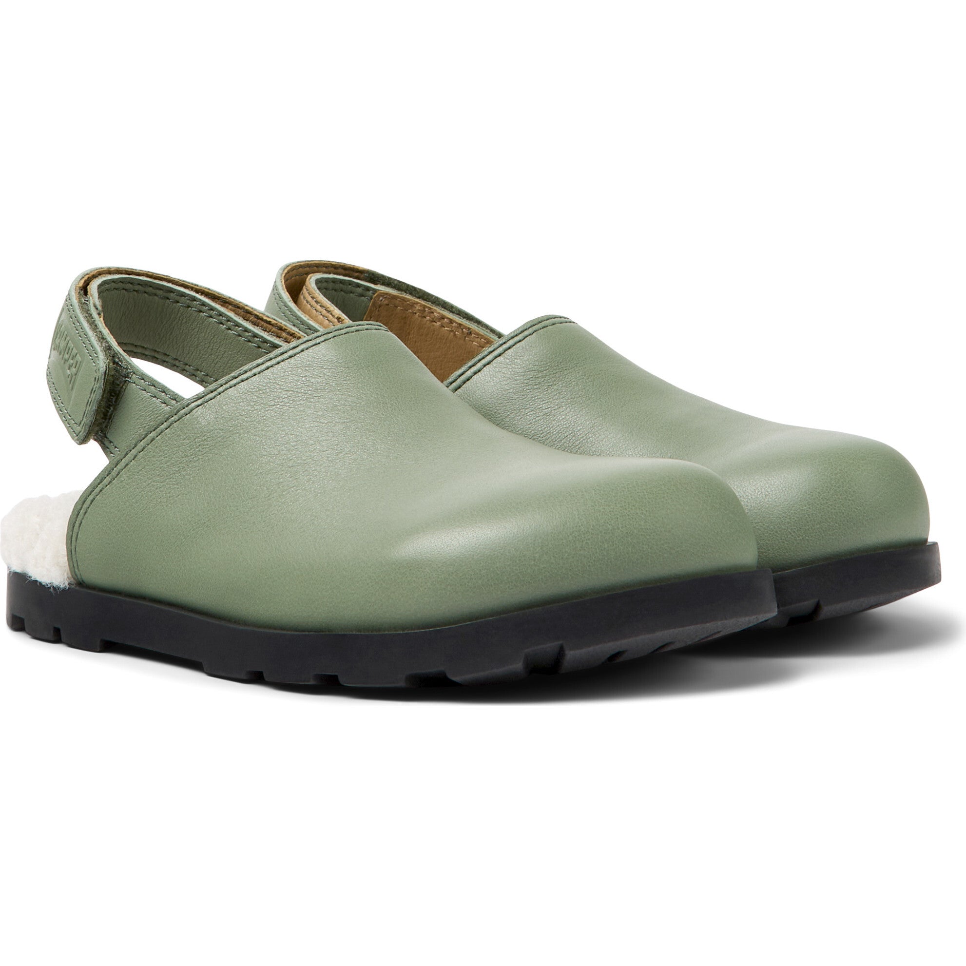 Brutus Fur Cushion Back Velcro Strap Leather Sandals, Green