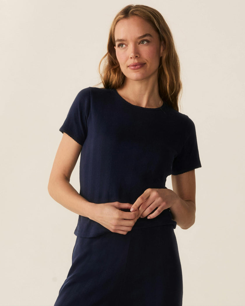 Women's Pointelle T-Shirt in Navy