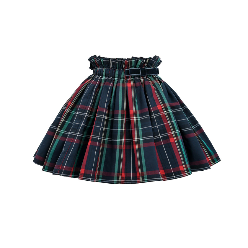 Navy & Plaid Two-Piece Bow Skirt Set