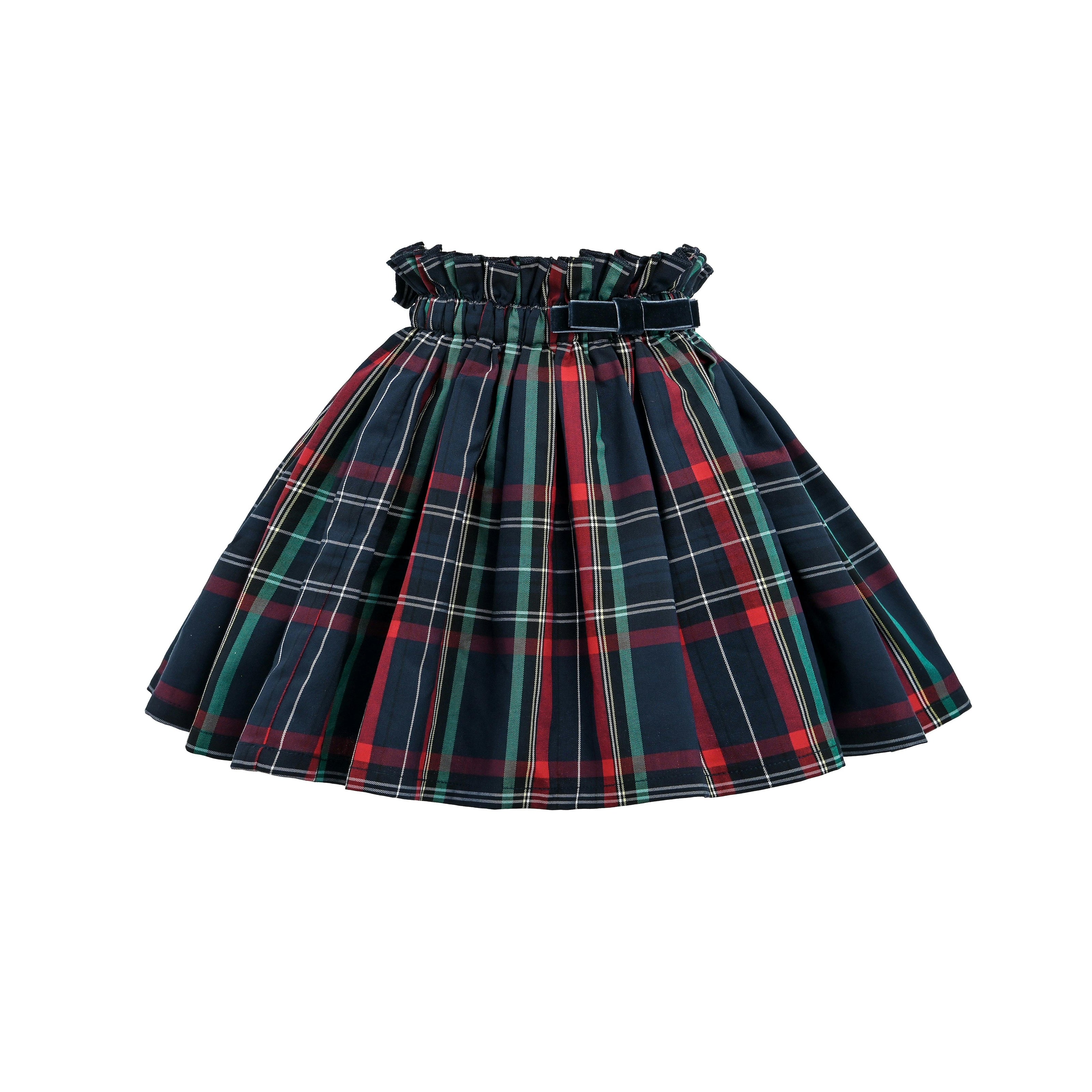 Navy & Plaid Two-Piece Bow Skirt Set