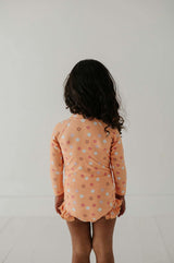 Girls One-Piece Ruffle Rash Guard Swimsuit in Desert Mist Blooms
