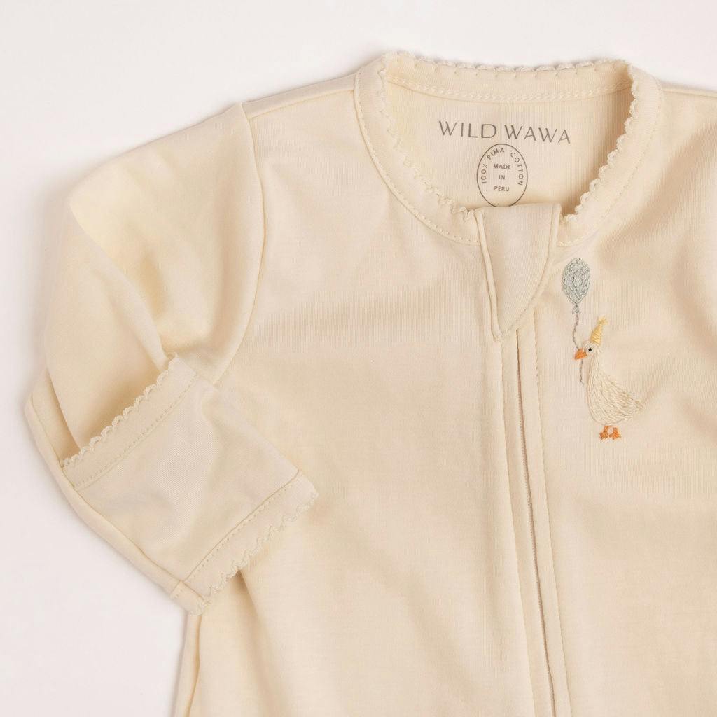 Pima Embroidered Footie in Goose