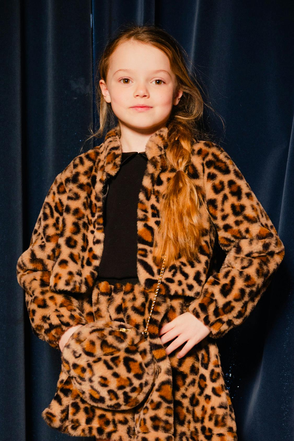 Faux Fur Jacket Brown Leopard Print
