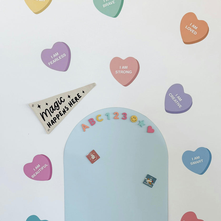 Peel & Stick Fabric Wall Stickers - Affirmation Candy Hearts Brights