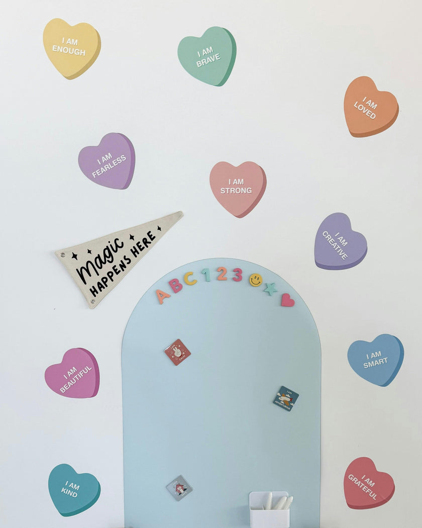 Peel & Stick Fabric Wall Stickers - Affirmation Candy Hearts Brights
