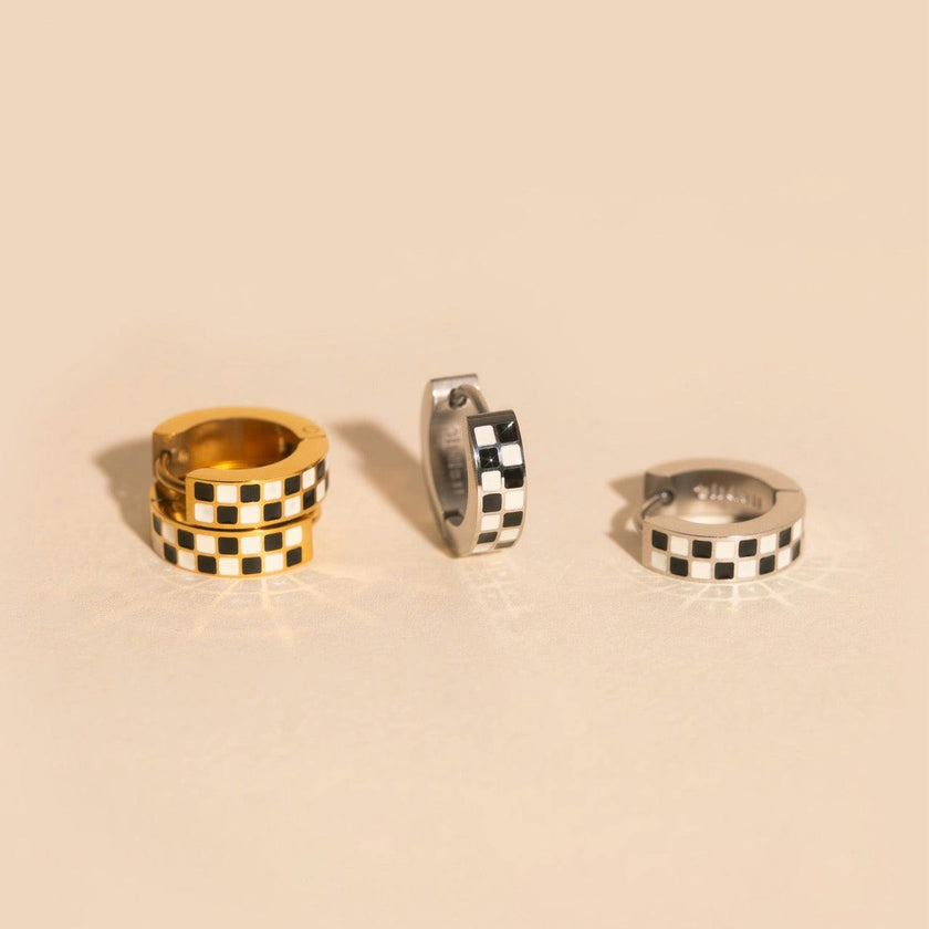 Checkered Chunky Huggie Hoop Earrings