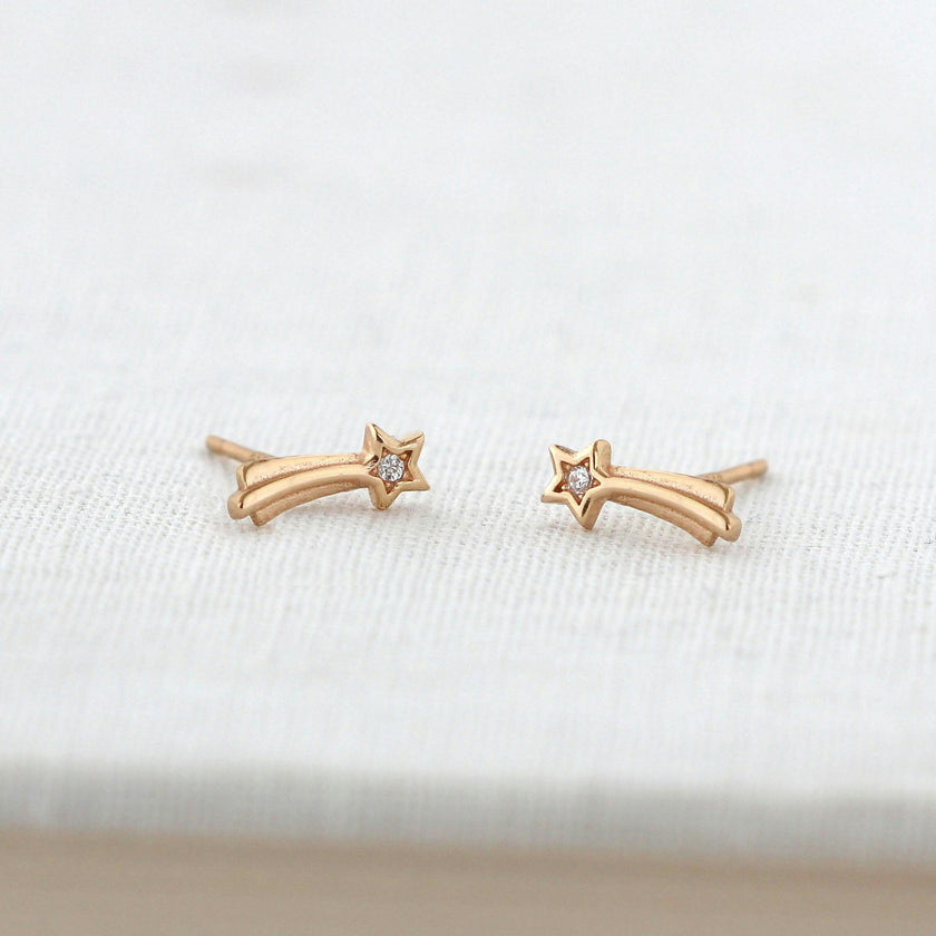 Shooting Star with Crystals Stud Earrings